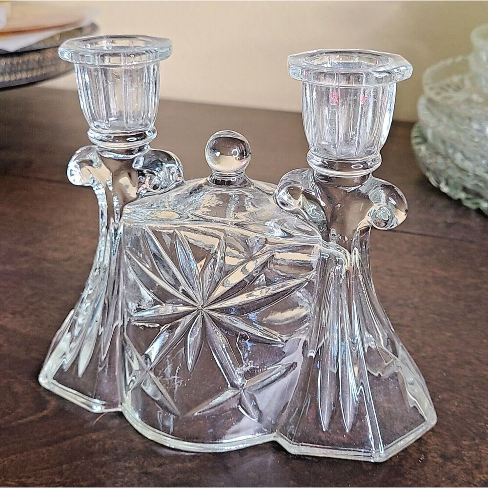 Candle Holder Early American Prescut Double Taper Candlestick Anchor-Hocking